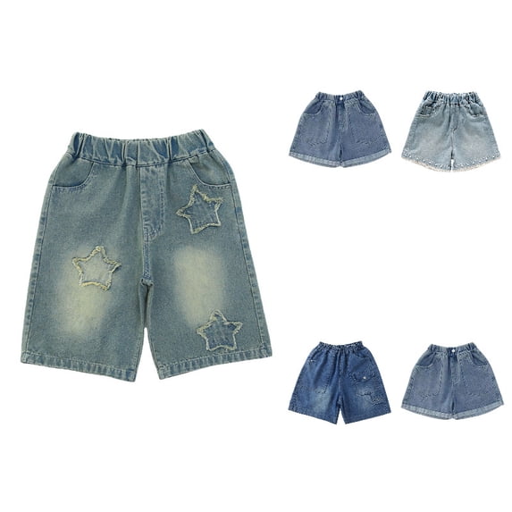 XINXIAOO Jean Shorts Kids Denim Shorts Girls High Waisted Pull On Jorts with Pockets Summer Casual Straight Leg Clothes 10-11 Years