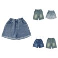 thumbnail image 1 of XINXIAOO Jean Shorts Kids Denim Shorts Girls High Waisted Pull On Jorts with Pockets Summer Casual Straight Leg Clothes 4T, 1 of 7