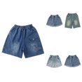 thumbnail image 1 of XINXIAOO Jean Shorts Kids Denim Shorts Girls High Waisted Pull On Jorts with Pockets Summer Casual Straight Leg Clothes 9-10 Years, 1 of 9