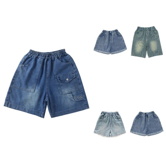 XINXIAOO Jean Shorts Kids Denim Shorts Girls High Waisted Pull On Jorts with Pockets Summer Casual Straight Leg Clothes 9-10 Years