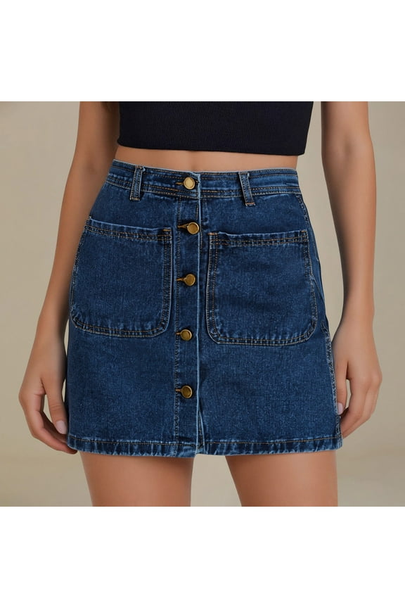 Jean Skirts for Women Denim High Waisted Trendy Stretchy Mini Button Front Short Pencil Skirt with Patch Pockets Floral Skirt Split Skirts for Women Denim Skirt for Women Maternity Skirt 80s
