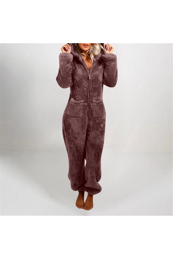 Jumpsuits For Women Fuzzy Hoodie Pajamas Jumpsuit Long Sleeve Romper Pajamas Warm Winter Pajamas Jumpsuits for Women Suits Juniors Heart Jumpsuit Pearl Back Jumpsuit Utility Jumpsuit