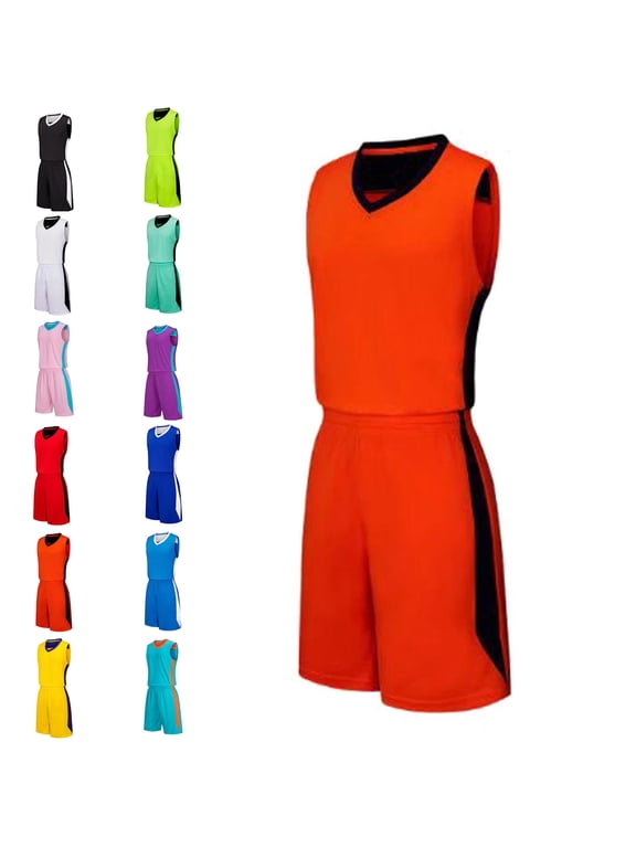 Kids Basketball Set Breathable Youth Basketball 2pc Quick-Dry Sleeveless Tank Top and Shorts for Boys Girls Orange 4T