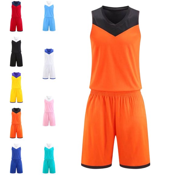XINXIAOO Kids Basketball Sets Quick Dry Orange Sleeveless T Shirts and Shorts Team Uniforms for Men/Women/Youth 4T