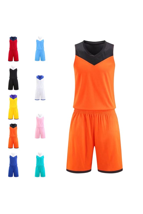 Kids Basketball Sets Quick Dry Orange Sleeveless T Shirts and Shorts Team Uniforms for Men/Women/Youth 4T
