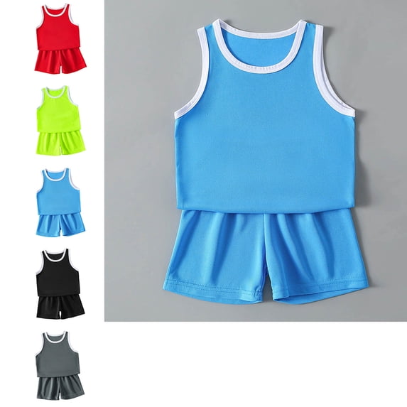 XINXIAOO Kids Boy's Basketball 2 Piece Set Blue Quick Dry Athletic Mesh Tank Top and Shorts Sportswear Outfit for 7-8 Years