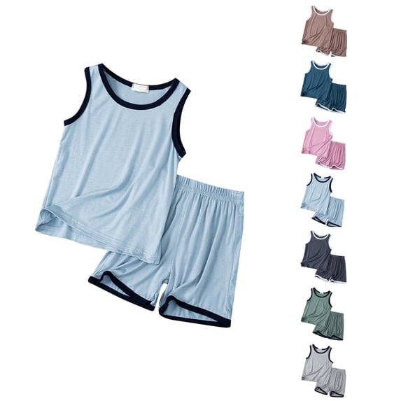 XINXIAOO Kids Boys Athletic Shorts Set Quick Dry Athletic Tank Top and Basketball Shorts Outfits Cute Blue Summer Clothes Size 8-9 Years