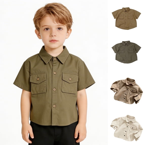 XINXIAOO Kids Boys' Button Down Shirts Boys Army Green Dress Shirt Boys Formal Outfit Uniforms for Boys 5-6 Years