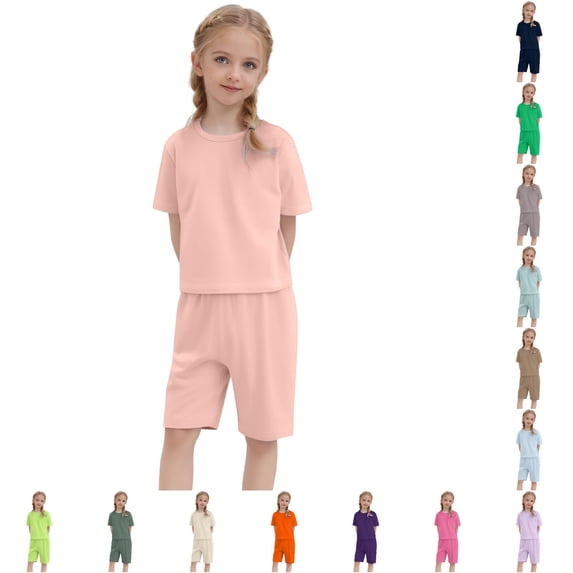 XINXIAOO Kids Boys Girls 2 Piece Outfits Short Sleeve T-Shirt and Shorts Summer 6-7 Years Boys Girls Clothes