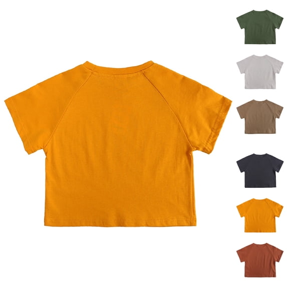 XINXIAOO Kids Boys Girls Basic Plain Short Sleeve Yellow TShirts Moisture Wicking Tee Shirts Girls Boys 3-4 Years Clothes