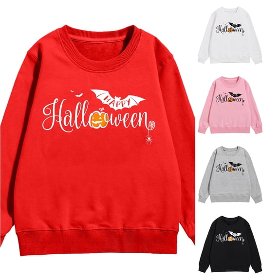 XINXIAOO Kids Boys Girls Halloween Sweatshirt Ghost Pumpkin Graphic Pullover Long Sleeve Tops Cute Cartoon Printed Kids Outfit Tops 7-8 Years