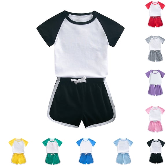 XINXIAOO Kids Boys Girls Summer Outfits 2 Piece Sets Short Sleeve T-Shirt Tops Elastic Waist Shorts Casual Daily Wear Kids Clothes Size 5-6 Years