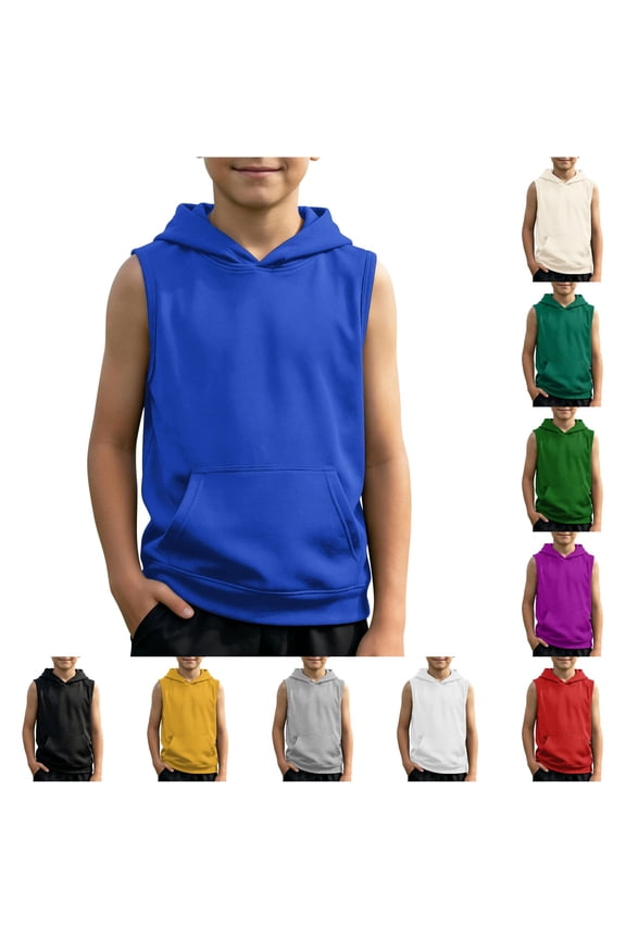 Kids Boys Muscle Tank Top, Sleeveless Workout Shirt with Pocket for Active Kids, Size 5-6 Years