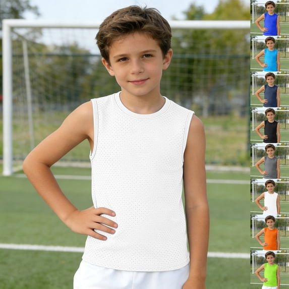 XINXIAOO Kids Boys Solid Color Tank Top, Breathable Sleeveless Shirt for School Sports, Size 5-6 Years
