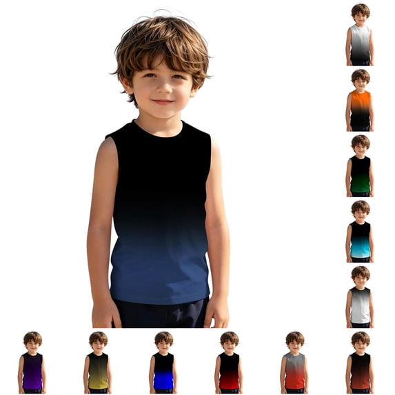 XINXIAOO Kids Boys Tank Top, Gradient Color Soft Sleeveless Vest for Summer Activities, Size 11-12 Years