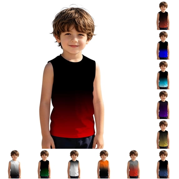 XINXIAOO Kids Boys Tank Top, Gradient Color Soft Sleeveless Vest for Summer Activities, Size 11-12 Years