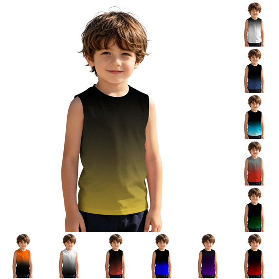 XINXIAOO Kids Boys Tank Top, Gradient Color Soft Sleeveless Vest for Summer Activities, Size 5-6 Years
