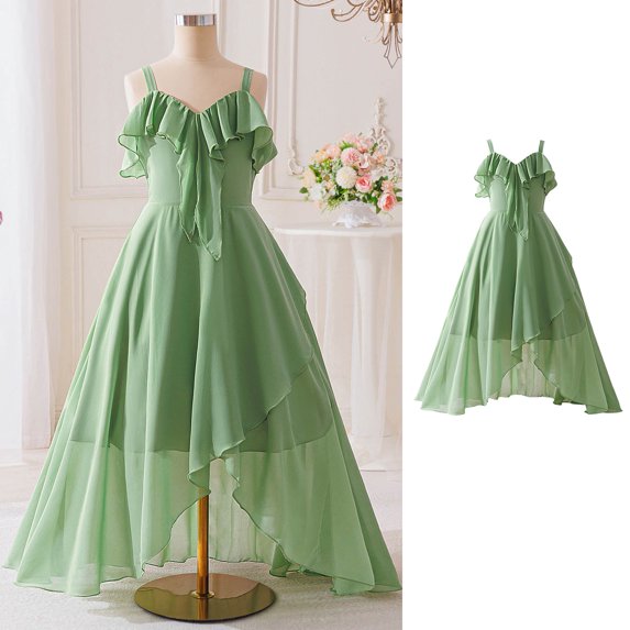 XINXIAOO Kids Girl Dresses Ruffled Sleeve Green Dresses for Girls Formal Dress for Girls Dress for Girls 9-10 Years