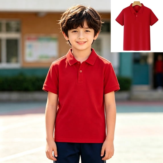XINXIAOO Kids Girls Boys Polo Shirt Short Sleeve School Uniform Red Active Performance Shirt Button Closure Comfortable Summer Casual 7-8 Years
