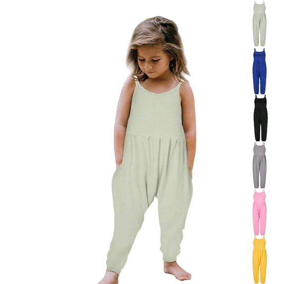 XINXIAOO Kids Girls Boys Sleeveless Overall Rompers Relaxed Leg Long Summer Outfits with Pockets Girls Clothes 4 Years