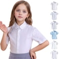 thumbnail image 1 of XINXIAOO Kids Girls' Button Down Shirts White Short Sleeve Shirt Dress Shirt Girls Formal Outfit Uniform Shirts for Girls 3-4 Years, 1 of 4