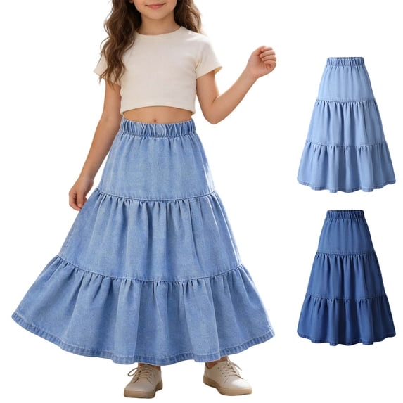 XINXIAOO Kids Girls Denim Skirt Summer A-Line Hem Elastic Waist Jean Skirts Skirts for Girls 5-6 Years