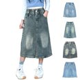 thumbnail image 1 of XINXIAOO Kids Girls Denim Skirt Summer Elastic Waist Denim Mini Skirt Girls Skirts Size 7-8 Years, 1 of 9