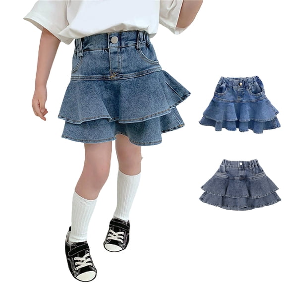 XINXIAOO Kids Girls' Elastic Denim Skirt Comfortable Mini A-Line Flared Jean Skirts Clothes for Girls 9-10 Years