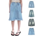 thumbnail image 1 of XINXIAOO Kids Girls Jean Skirt Cute A-Line Mid Waist Jean Skirt with Elastic Waist Skirts for Girls 4-5 Years, 1 of 9