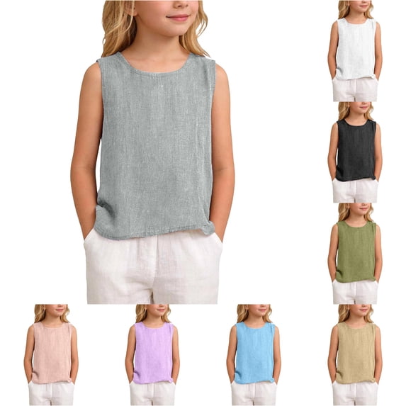 XINXIAOO Kids Girls Sleeveless Tank Top, Soft Comfort Blend Tee for Toddler & Youth, Size 11-12 Years