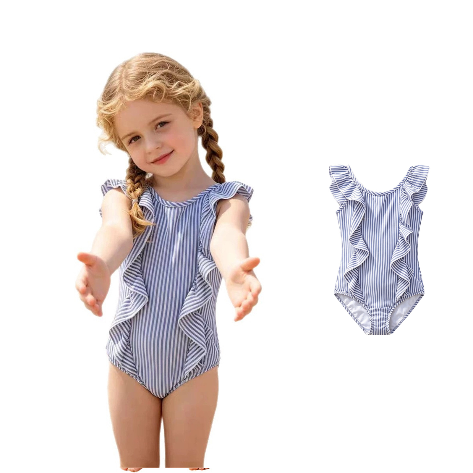 XINXIAOO Kids Girls Striped 1 Piece Backless Vest Style Bathing Suit, Soft Stretch Casual Toddler Swimwear Summer Beach Pool Wear 3-6 Months