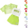 thumbnail image 1 of XINXIAOO Kids Girls Summer 3 Piece Clothing Set Hollow Knit Cover Up Elastic Waist Shorts for Girls 9-10 Years, 1 of 4