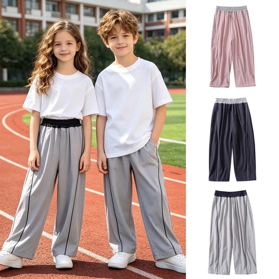 XINXIAOO Kids Girls Wide Leg Sweatpants Gray Athletic Joggers Lightweight Straight Leg Pants For Summer Boys Casual School Leg Pants Fall 5-6 Years