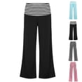 thumbnail image 1 of XINXIAOO Kids Girls Y2K Fold Over Yoga Pants Black Elastic Waist Contrasting Stripes Straight Wide Leg Soft Sweatpants Size 9-10 Years, 1 of 3