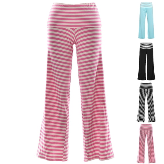 XINXIAOO Kids Girls Y2K Fold Over Yoga Pants Pink White Elastic Waist Contrasting Stripes Straight Wide Leg Soft Sweatpants Size 7-8 Years