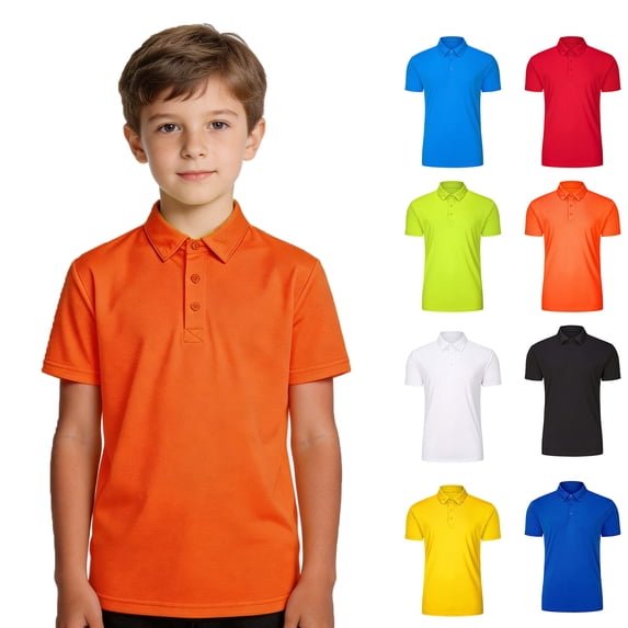 XINXIAOO Kids' Polo Shirts Classic Short Sleeve Orange Button up Shirts School Uniform Casual Tops Kids Clothes Size 3-4 Years