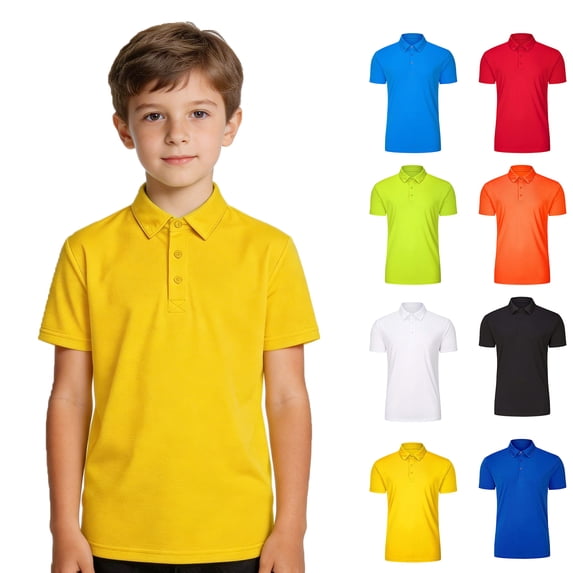 XINXIAOO Kids' Polo Shirts Classic Short Sleeve Yellow Button up Shirts Classic School Uniform Collared Shirt Boys Shirts Size 9-10 Years
