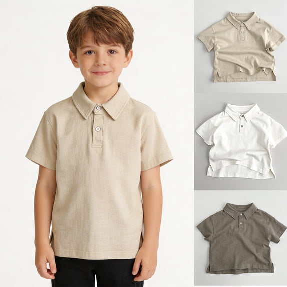 XINXIAOO Kids Polo Shirts Daily Short Sleeve Khaki Button down Shirts Classic School Uniform Collared Shirts for Kids 5-6 Years