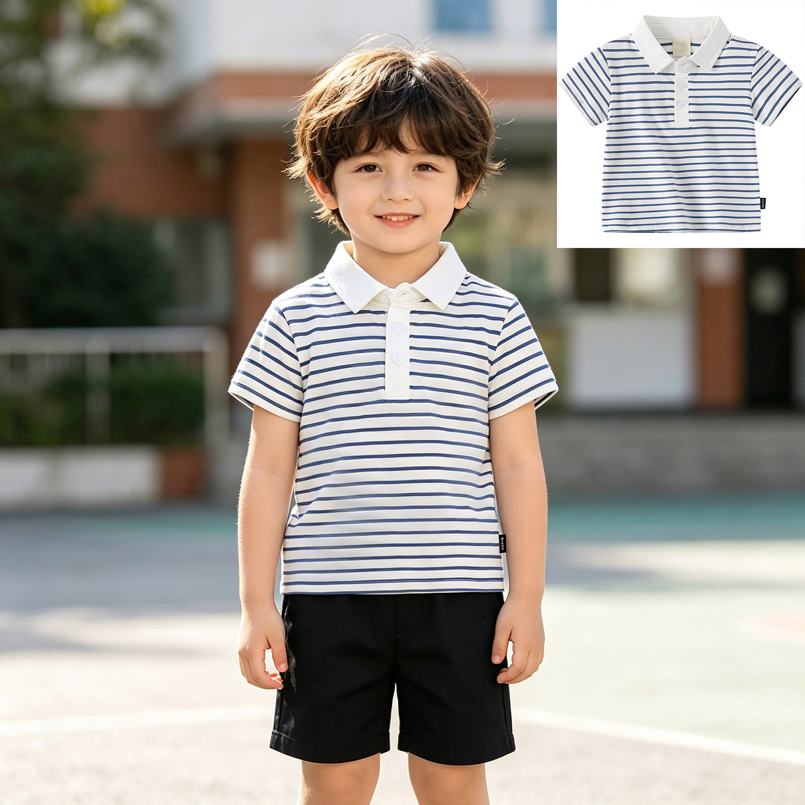 XINXIAOO Kids School Uniform Polo Shirts White Short Sleeve Baby Boy Girls Striped Tee Shirts Button Collar Top 2T