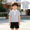 thumbnail image 1 of XINXIAOO Kids School Uniform Polo Shirts White Short Sleeve Baby Boy Girls Striped Tee Shirts Button Collar Top 4T, 1 of 4