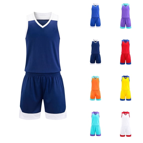 XINXIAOO Kids Sports Shorts Set Blue Boys Girls Basketball Jersey Outfit 2pc Breathable Lightweight Tracksuit Tank Top Track Shorts For Practice and Competition 5-6 Years