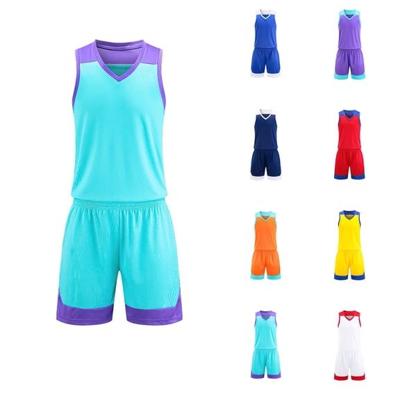 XINXIAOO Kids Sports Shorts Set Blue Boys Girls Basketball Jersey Outfit 2pc Breathable Lightweight Tracksuit Tank Top Track Shorts For Practice and Competition 7-8 Years