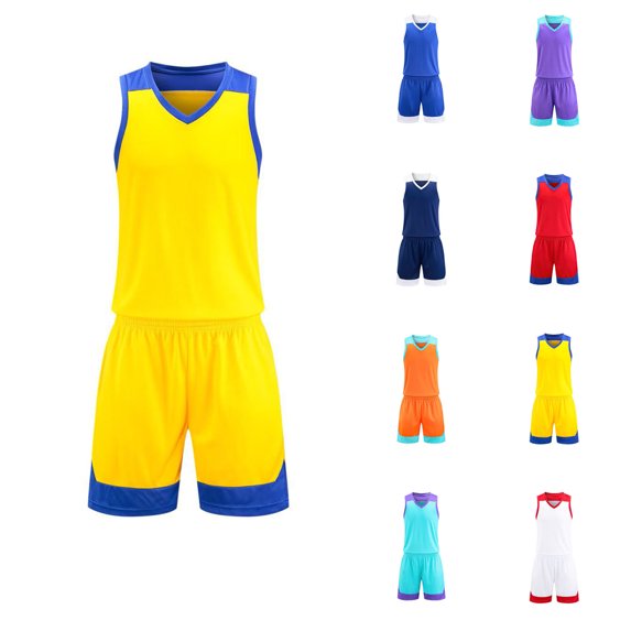 XINXIAOO Kids Sports Shorts Set Yellow Boys Girls Basketball Outfit 2pc Breathable Lightweight Tracksuit Tank Top Track Shorts For Practice and Competition 4T