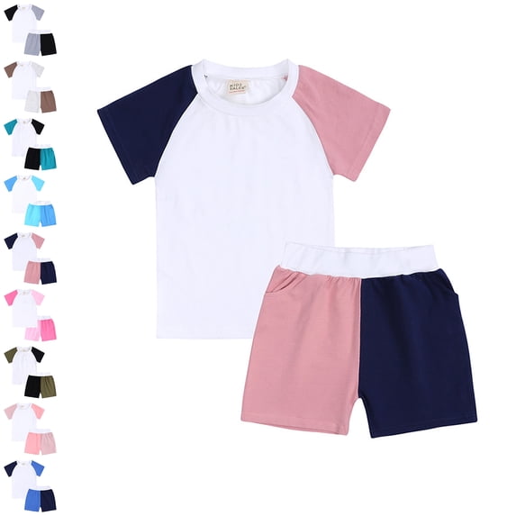 XINXIAOO Kids Summer Boys Girls 2 Piece Outfits Short Sleeve T-Shirt Tops Elastic Waist Shorts Athletic Kids Clothes Size 3-6 Months