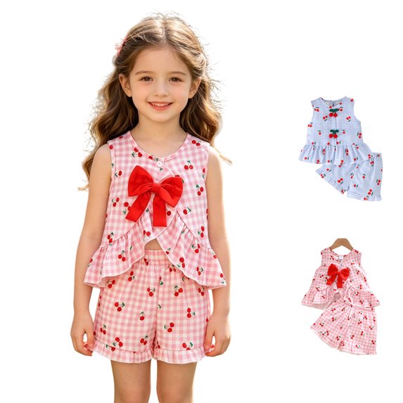 XINXIAOO Kids Summer Outfits for Girls 2 Piece Sleeveless T-Shirt Tops Elastic Waist Shorts Casual Daily Wear Girls Clothes Size 4-5 Years