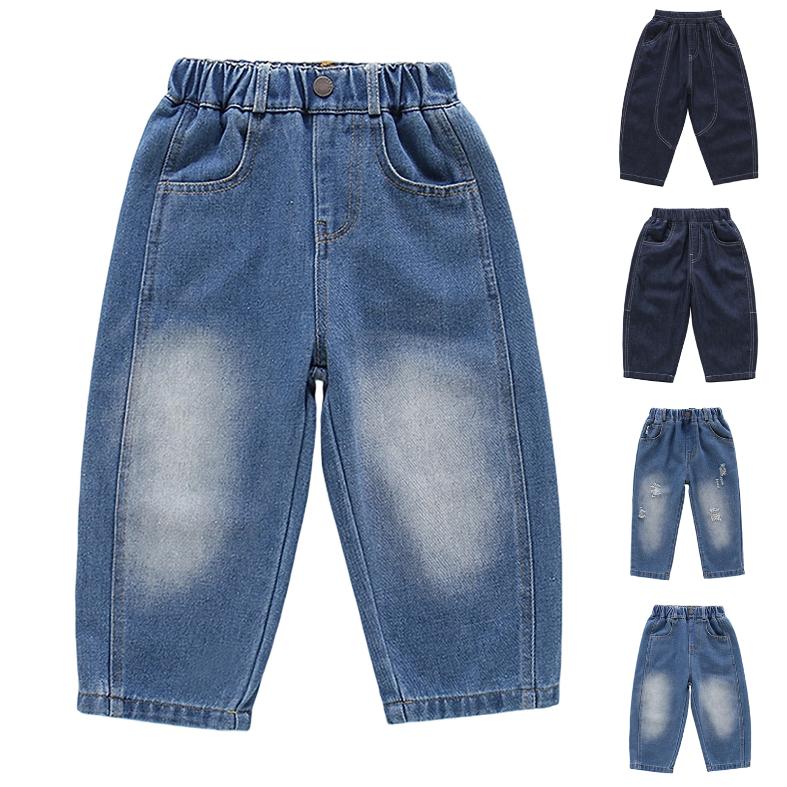 XINXIAOO Kids Toddler Boys Straight Fit Denim Jeans Elastic Waisted Pull on Soft Long Pants Fall Clothes, Size 2T-10Y