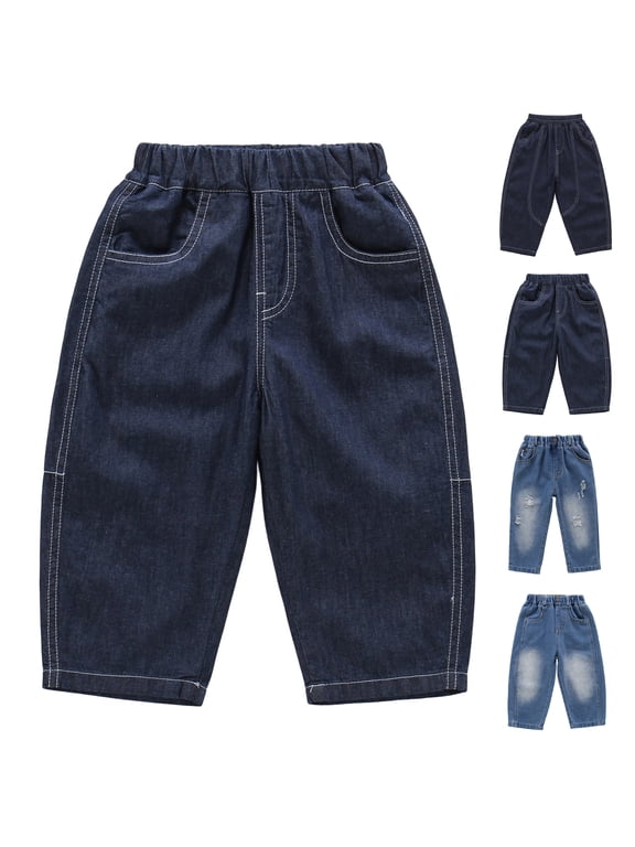Kids Toddler Boys Straight Fit Denim Jeans Elastic Waisted Pull on Soft Long Pants Fall Clothes, Size 2T-10Y