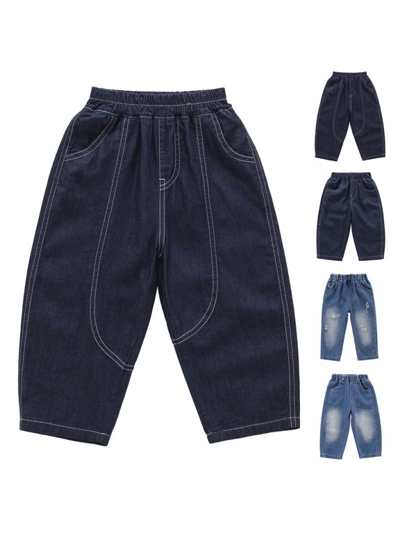 Kids Toddler Boys Straight Fit Denim Jeans Elastic Waisted Pull on Soft Long Pants Fall Clothes, Size 2T-10Y