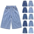 thumbnail image 1 of XINXIAOO Kids Toddler Girls Denim Jeans Baggy Wide Leg Jeans Elastic Waist Capri Denim Pants, Size 3T-10Y, 1 of 7