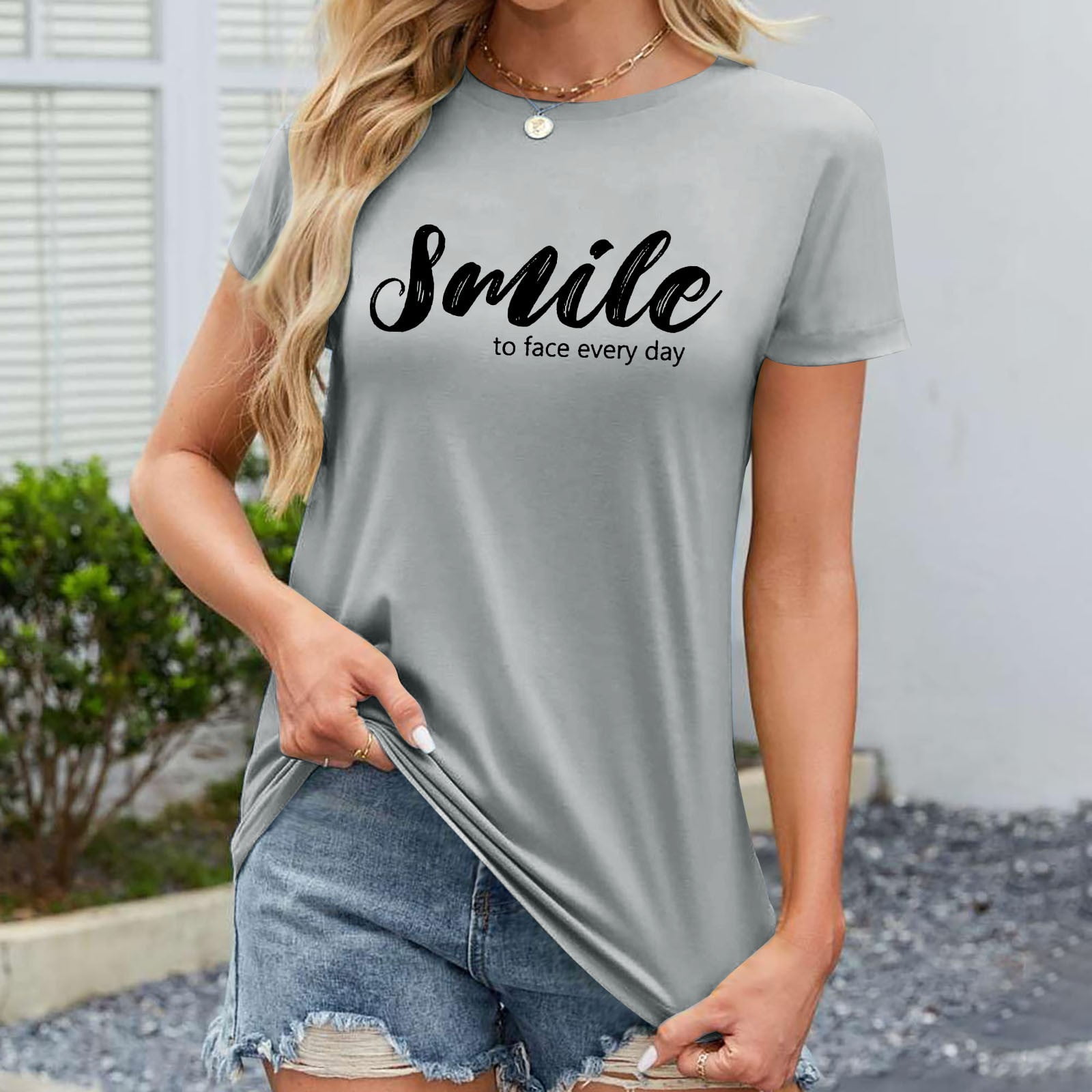 Women's V-Neck Slogan Print Short Sleeve T-Shirt Casual Comfort Top For Summer